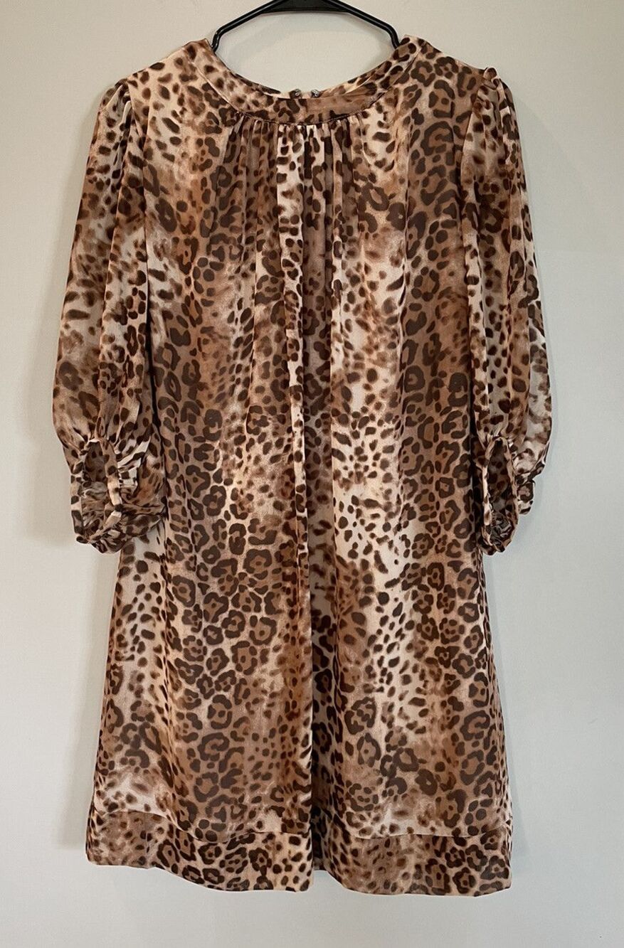Eva Mendes Animal Print Shift Dress Size S Balloon Sleeve Lined